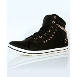 Black Stitched Bach Chain Stylish Casual Shoes DR-331